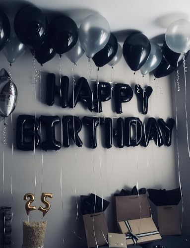 Image of Happy Birthday Balloon Banner, 16 Inch Black Happy Birthday Banner Foil Balloons, Black Hbd Balloons Letter Mylar Balloon, Birthday Sign Party Decorations for Women Men Boys Girls