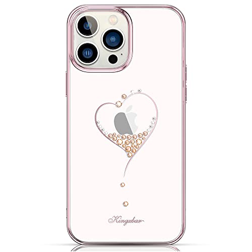 KINGXBAR Luxury Heart Series Case Clear Protective Cover with Bling Crystals from Austria Compatible with Apple iPhone 13 Pro Max 6.7 inch Shockproof Pink Gold Plated Phone Covers for Women Rose Gold