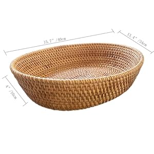 16 inch tabletop rattan friut serving basket with 4 highwall natural brown trapezoid wicker basket tray for countertop woven vanity basket bowl key holder for home decor  urban country home decor
