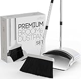 Jade Active,Broom and Dustpan Set for Home - Premium Long Handled Broom Dustpan Combo - Upright Standing Lobby Broom and Dust Pan Brush w/Handle - Great Edge, Lightweight and Robust