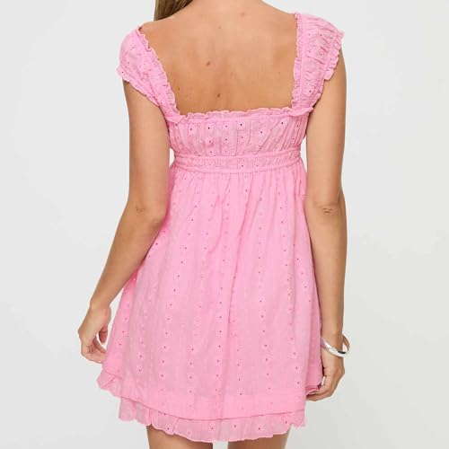 Image of Women's Y2K Babydoll Mini Dress Fairy Vintage Sleeveless Square Neck Sweet Short Party Princess Summer Sundress