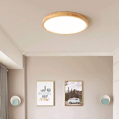 Plafonnier bois LED fin pour plafond bas lustre moderne acrylique anti-ombre