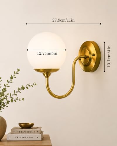 Image of Homesake Antique Brass Wall Sconce with White Pleated Fabric Shade, Vintage E27 Wall Light Fixture, Industrial Gold Wall Lamp for Bedroom, Living Room, Bathroom, Hallway & Home Decor