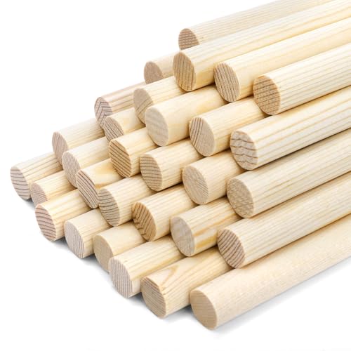 ZENFUN 50 Packs Wooden Dowel Rods 1/2 Dia x 12 H Unfinished Wood Sticks for Crafts Macrame Dowels Solid Hardwood Sticks for for Arts and DIYers Tiered Cake Support and Wedding Ribbon Wands