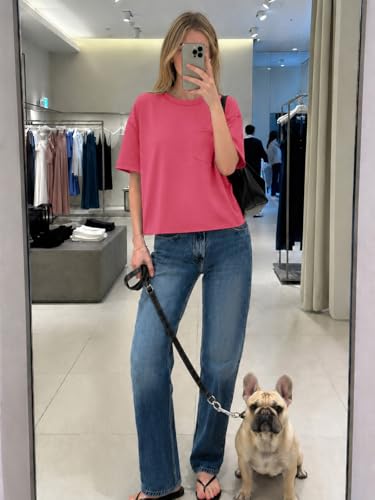 Image of ATHMILE Womens Crop Tops Workout Shirts Gym Oversized Spring Summer Basic Tees Short Sleeve Casual Loose Drop Shoulder 2026