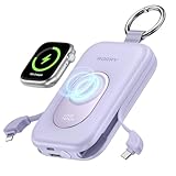 RORRY Portable Charger, 20000mAh PD 30W Portable Charger Power Bank with 2 Built-in Cables, Super Fast Charging Battery Pack with Keychain, Travel Essentials for iPhone, Apple Watch, iPad, Purple