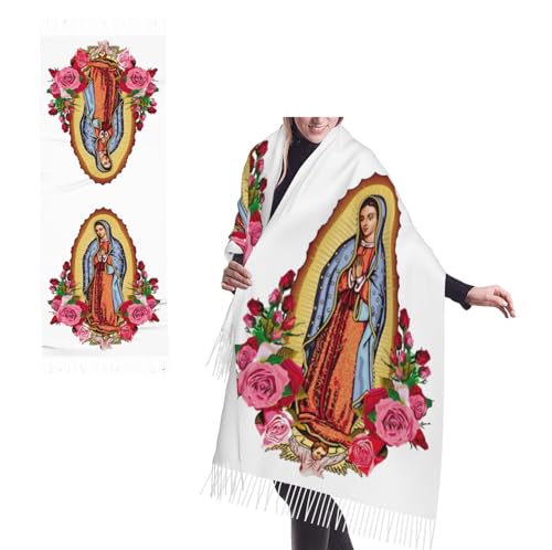 Hisgsiol Virgin Mary Scarf Soft Fringed Warm Scarf Long Shawl Wraps For Women