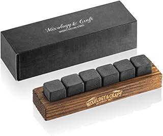 Mixology & Craft Whiskey Stones - Cube-Shaped Granite Chilling Whiskey Rocks Set of 6, are Great Whiskey Gifts for Men and Groomsmen Gifts - Dark Granite
