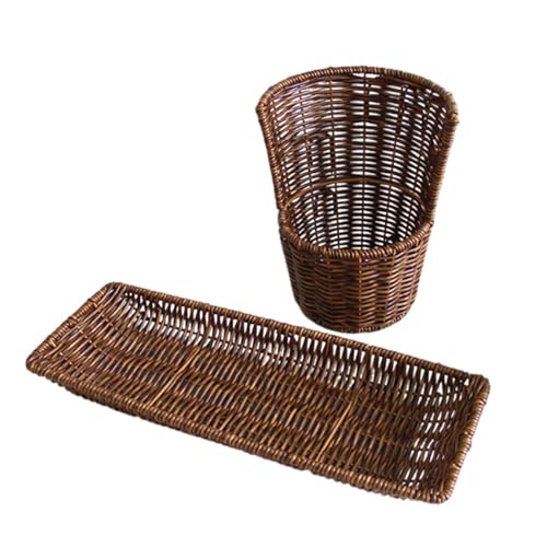 Generic 2Pcs Imitation Rattan Storage Baskets Handwoven Food Serving Food Storage Basket Rustic Woven Baskets Decorative for Bar Home