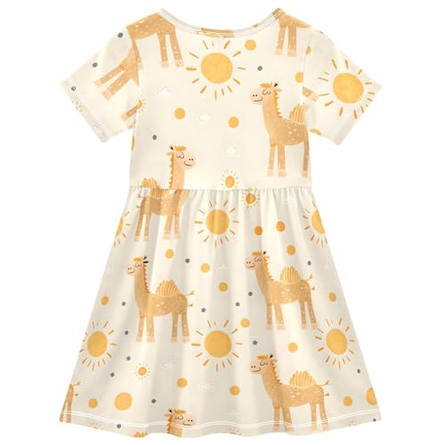Cartoon Camel Sun Print Little Girls Short Sleeve Dress Casual Summer Party Skater Dresses for Kids 2-8T2