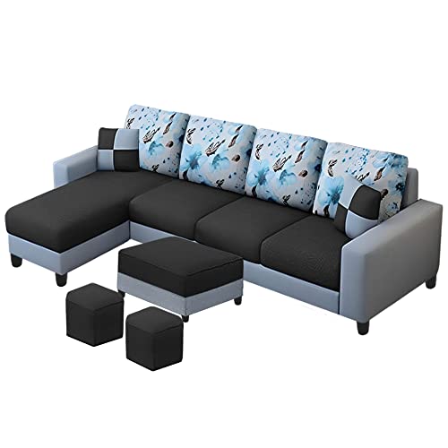 Image of Orland 8 Seater LHS L Shape Sofa with Center Table & 2 Puffy | Color - (Black Grey Fabric)