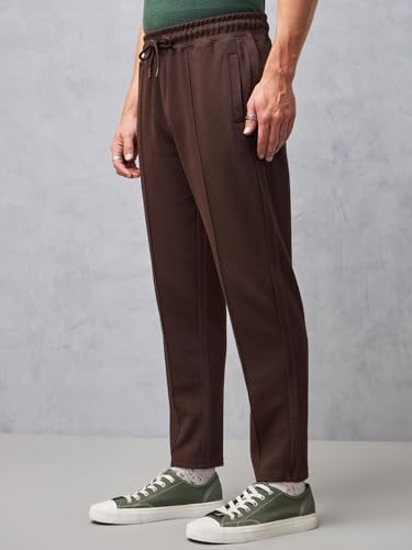Image of Bewakoof Men's Solid Regular Fit Cotton Blend Track Pants