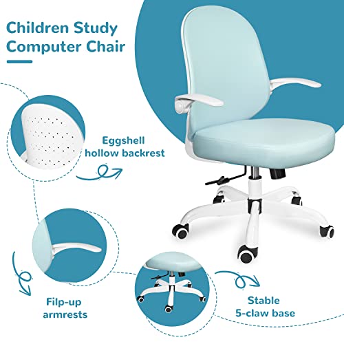 Ollega Desk Chairs With Wheels, Small Blue Office Chair, Ergonomic Pu Leather Small Computer Chair With Flip Up Armrest, Mid-Back Task Chair Support 300Lbs Capacity #TOP1