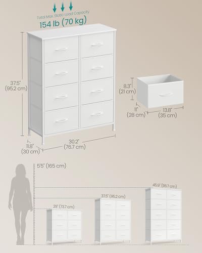 Image of SONGMICS BELLAH Collection - Dresser for Bedroom, Chest of Drawers, Storage Organizer Unit, Closet, Entryway, Steel, 8 Drawers, Modern, Cloud White and Snow White ULGS124W01S