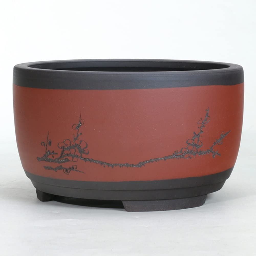 sdneNest Macetas de cerámica coloridas para bonsái, maceta redonda para bonsái, maceta verde en forma de tambor, contenedor de jardín para interiores y exteriores, decoración decorativa, color rojo