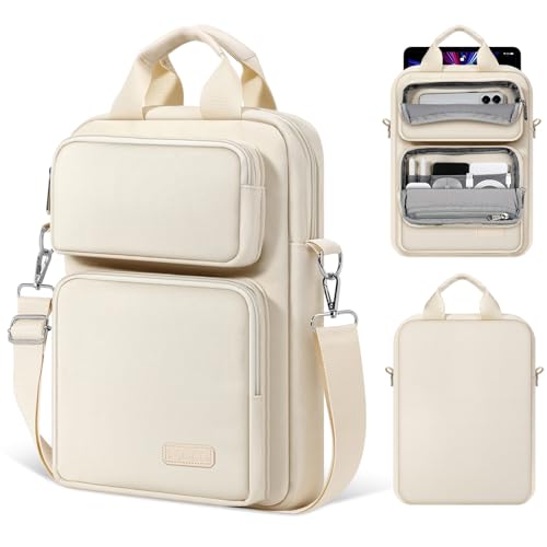 MoKo 10-13 inch Tablet Sleeve Bag for iPad Pro/Air M4 13inch Pro 12.9/11 10.9 iPad 10th/Air 5/4th Galaxy Tab S8+/S9+ 12.4 Carrying Case with Multi-Pockets & Removable Shoulder Strap Light khaki