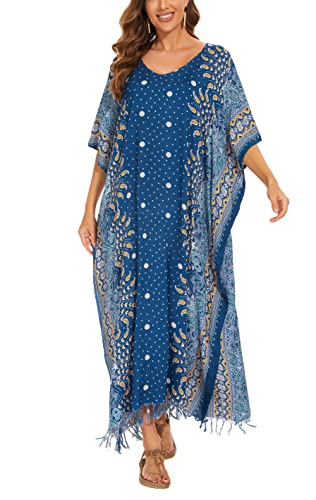 Image of Beautybatik Boho Flora Printed Women Plus Size Kaftan Kimono Loungewear Maxi Long Dress Size XL to 4X
