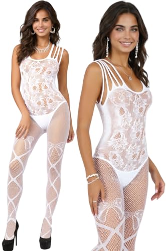 Image of ToBeInStyle Women's Assorted Bodystocking Sheer Opaque or Fishnet Crotchless Lingerie Bodysuit