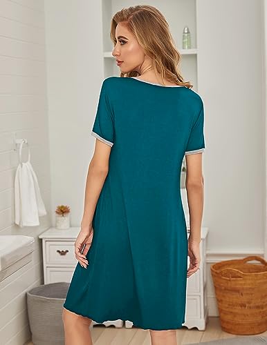 Image of Ekouaer Women's Nightgown Short Sleeve Sleepwear Comfy Sleepshirts Pleated Scoopneck Nightshirt S-XXXL