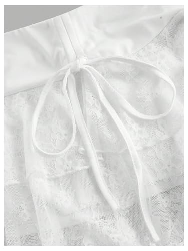 Verdusa Women's Floral Lace Tiered Layered Ruffle Skirt Bow Tie Flowy Mini Skirts4