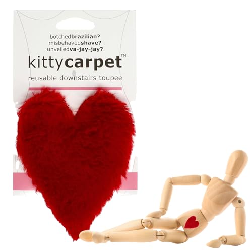 Fashion First Aid Kitty Carpet: Reusable Downstairs Toupee Merkin & Pubic Wig – Funny Gag Gift for Women, Bachelorette, Divorce - Perfect White Elephant Gift & Weird Stocking Stuffer (Red Heart)