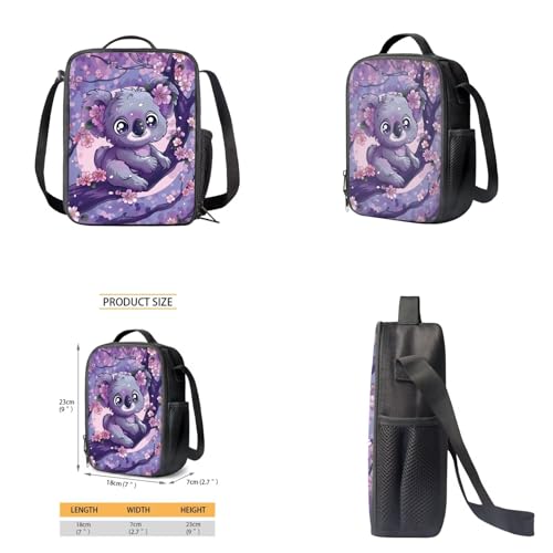 Cherry Blossom Koala Backpack for Girls Kids Backpack with Lunch Box Water Bottle Holder with Strap and Aesthetic Pencil Case 4PCS Set Cute Bookbag with Front Pocket 17 inch Kawaii School Bag4