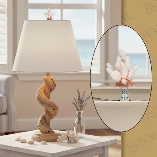 Image of Royal Designs, Inc. Sea Life Lamp Finial, Medium Coral, Two-Tone White, Polished Silver Base, Replacement Finial for Table or Floor Lamps