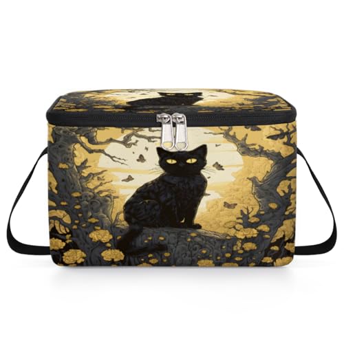 GzLeyigou Black Cat Lunch Bags for Women Men 9 Cans, Hot & Cold Food Delivery Bag Insulated Grocery Bag Insulated Lunch Box Halloween Cooler Bag for Office Work Picnic Beach