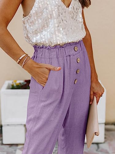 Nimin High Waisted Work Pants For Women Loose Paper Bag Pants Business Casual Outfits Linen Like Summer Beach Pants With Pockets Purple Medium #TOP3