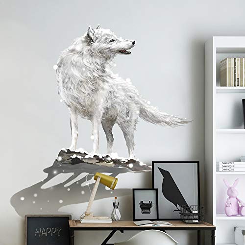 Rw-9041 3D White Wolf Wall Decal Creative Winter Snow Wolf Diy Removable Vivid Waterproof Snow White Wolf Shadow Wall Art Mural Decor For Kids Boys Bedroom Living Room Nursery Home Decoration #TOP5