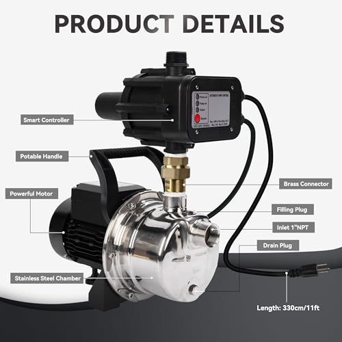 Bacoeng P0097 Auto On/Off Stainless Steel Water Pressure Booster Pump W/Smart Controller thumb #1