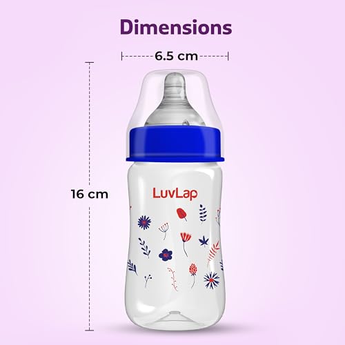 Image of LuvLap Anti-Colic Wide Neck Natura Flo Baby Feeding Bottle, 250ml, New Born / Infants / Toddler upto 3 years, Floral, BPA Free