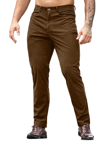 HOTake Men's Casual Corduroy Pants Lightweight Stretch Corduroy Trousers Straight Fit Dress Pants