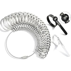 Kit de herramienta de medición de tamaño de anillo Bflaae, 27 piezas de herramienta de medición de anillo de acero inoxidable, tamaño de anillo EE. UU. 0-13 con tamaño medio, 2 piezas de cinta de