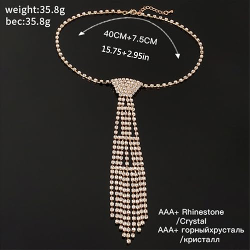 Elegant Tie Necklace with Crystal Rhinestones for Most Occasion Uniform Wedding Tie Punk Jeweled Chain Tie3