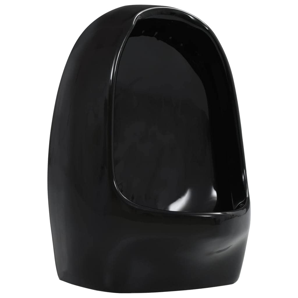vidaXL Urinario de Pared con Válvula Descarga Cerámica Negro Fontanería Baño Diseño Clásico Aerodinámico Práctico Descarca Superior Instalación Fácil