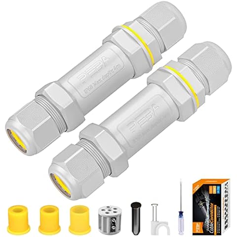 Waterproof Junction Box IP68 Compact 5-Pin Wire Connectors Outdoor Cable Connector Electrical for 4mm-14mm Diameter Cable,Grey,Pack of 2 Cover