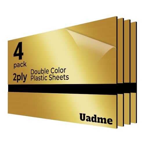 Uadme Plaque pour Gravure Laser, 30x20cm 1,3mm, Bicouche, 4 Plaques Gravée Personnalisée, Consommable pour Gravure Laser, Panneau Plastique pour DIY (Noir sur Miroir Doré)