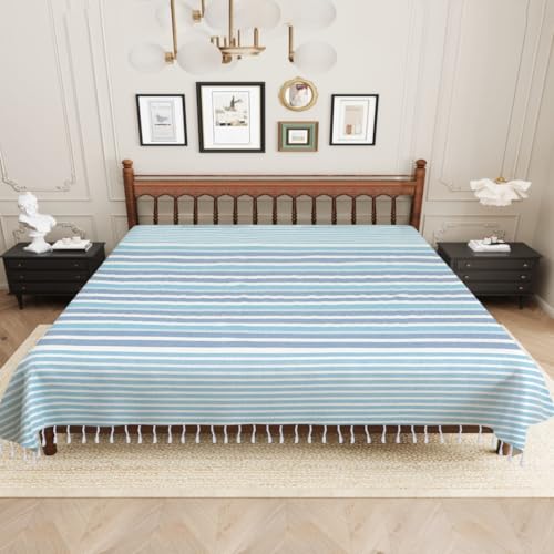 Image of 210 TC Cotton Bedsheet | Handmade Double Bedsheet | Handloom Bedsheets | Without Pillow Cover |Warm Double Bedsheet for Winter (90X100 Inches, 7.5 x 8.3 Feet (Havelock Blue)