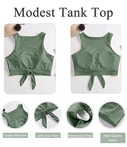 Women's Cut Out Tie Knot Front Scoop High Neck Tank Crop Top Bikini Swimsuit Top Only3