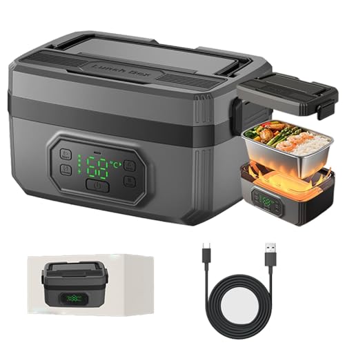 Caja De Almuerzo Eléctrico Portátil De 1.6l/1.2l Para Adultos Con Temporizador, Caja De Almuerzo Calentada De Alimentos Autofoñadores De 24000 Mah De Batería Alimentada, Divisor De Bandeja Extraíble