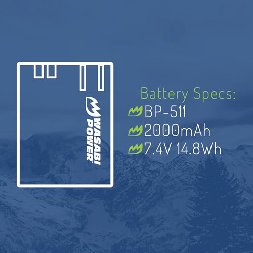 Image of Wasabi Power Battery for Canon BP-511 BP-511A BP-512 BP-514 and Canon EOS 5D 10D 20D 20Da 30D 40D 50D 300D D30 D60 Rebel PowerShot G1 G2 G3 G5 G6 Pro 1 Pro 90 Pro 90 IS FV10 FV100 FV2 FV20 FV200 FV30 FV300 FV40 FV400 FV50 FVM1 FVM10 Optura 10 Optura 100MC Optura 20 Optura 200MC Optura 50MC Optura Pi Optura Xi PV130 ZR10 ZR20 ZR25 ZR25MC ZR30 ZR30MC Z