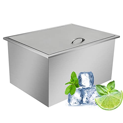 Drop in Ice Chest with Cover 304 Stainless Steel Drop in Cooler Included Drain-Pipe and Drain Plug Drop in Ice Bin for Cold Wine Beer,22''L X 17''W X 12''H