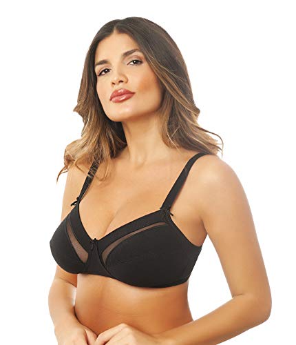 Istintiva Lavinia - Bügelloser BH mit Tüll-Einsatz - Ungepolstert - Triangel-BH für maximalen Halt und Komfort - Soft-BH ohne Bügel, 95C, Schwarz Cover