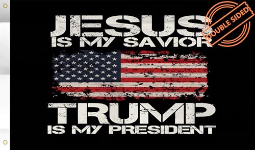 WENWELL Jesus is My Savior Trump is My President Flag 3x5 Ft Double Sided Durable Fade-Resistant Indoor/Outdoor