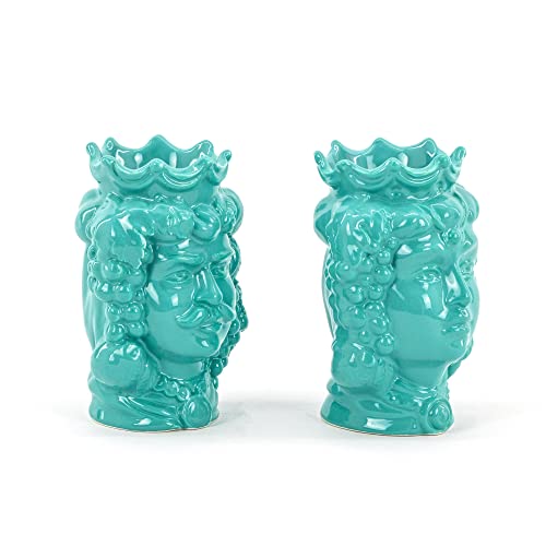 Miniatura 2 de Cear Ceramiche - Cabezas De Moro Sicilianas Aguamarina, Turquesa Con Fruta H Cm 14 De Cerámica De Caltagirone