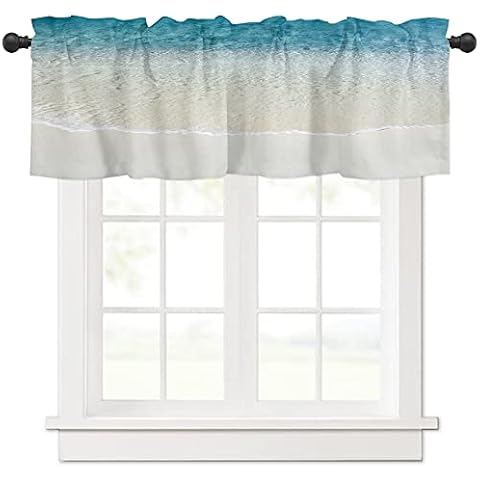 SODIKA Rod Pocket Valance Window Curtain for Small Kitchen Windows Room Darkening Privacy Protection Valance Bedroom Blackout Valance Tier Beach Ocean Theme Blue Turquoise Sand 1 Panel, 54 x 18 Inch Cover