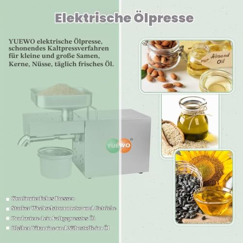 Foto von hzexun Automatisch Elektrische Ölpresse,Temperaturkontroll Ölpresse Maschine heißer kalter Öl Extraktion Expeller Für Flachs Erdnuss Castor Hanf Perilla Samen Canola Sesam Handelsqualität