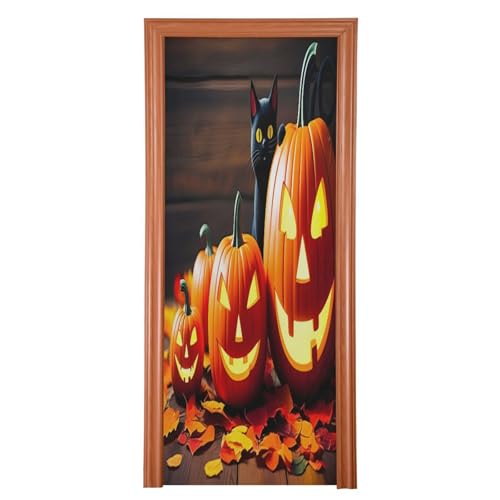 Qilmy Halloween Pumpkin Door Cover Decoration 36x98in Large Fabric Holiday Party Decoration Sign for Front Door Porch Outdoor Decor Window Wall618