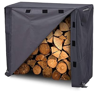 RICHIE Waterproof Firewood Racks Covers, 4FT Logs Wood Storage Outdoor Holder Cover, Heavy Duty 600D Fabric with PVC Coating, Grey